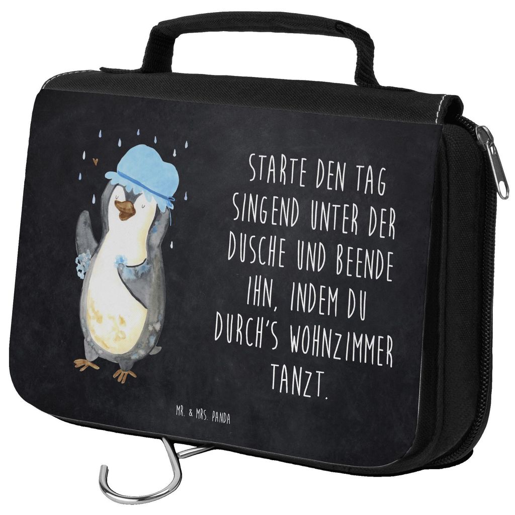 Mr. & Mrs. Panda Waschtasche Pinguin Duschen - Kreidetafel - Geschenk, Schminkbeutel, Kulturbeutel, Waschbeutel, Dusche, Kosmetiktasche, Singen, Ku...