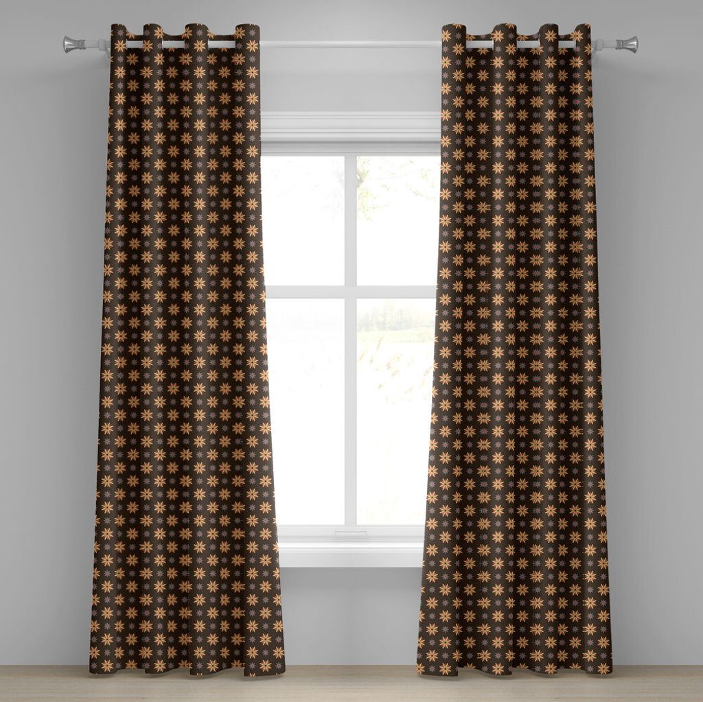 ABAKUHAUS Braun Ösenvorhang, Frühling Sommerzeit Orange Blumen Küche Wohnzimmer Design Kunstdruck, Dekorative 2-Panel-Fenstervorhänge, 280 cm x...