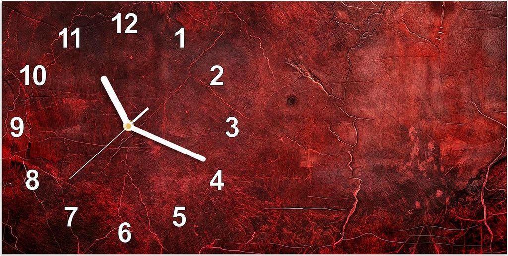 Wanduhr aus Glas mit Motiv Rote Struktur- 60 x 30 cm - inkl. Aufhängesystem