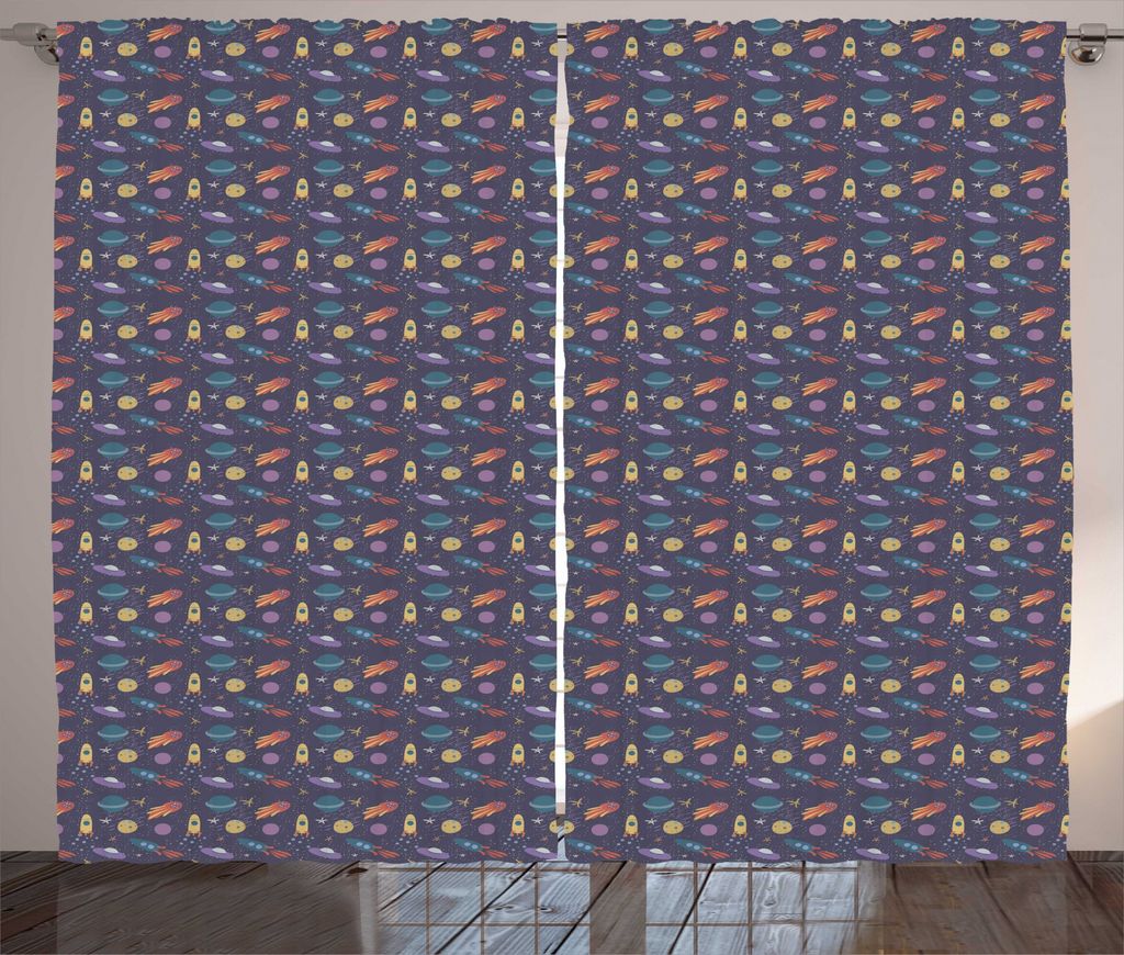 ABAKUHAUS Ausländer Rustikaler Vorhang, Rockets and Stars Pasteltönen, Wohnzimmer Universalband Gardinen mit Schlaufen und Haken, 280 x 245 cm, M...