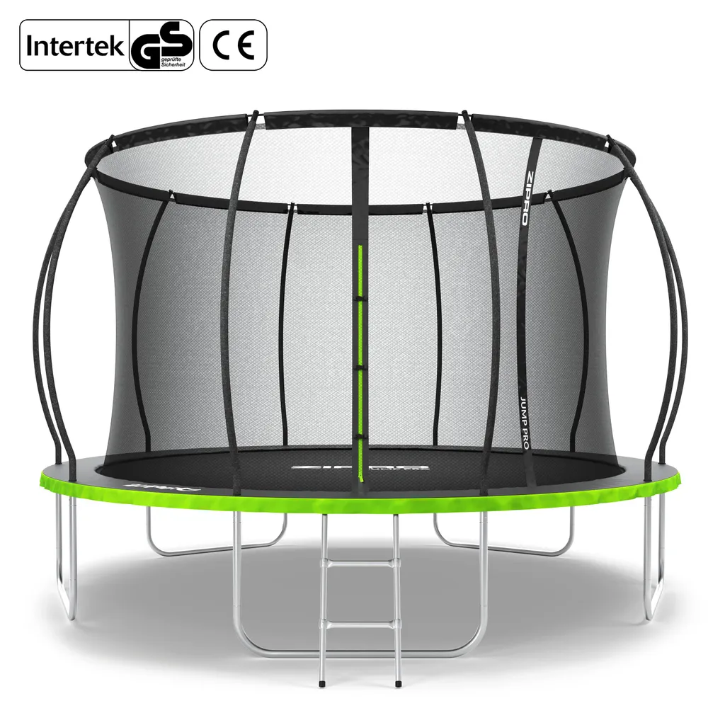 Trampoline Sécurisé 12FT ZIPRO Jump Pro Premium avec Filet et Échelle Vert