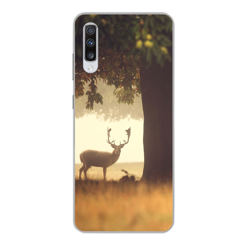 MuchoWow Handyhülle Schutzhülle Hülle für Samsung Galaxy A70 Hirsche - Bäume - Wald Silikon Softcase Handy Hülle - Schutzhaube