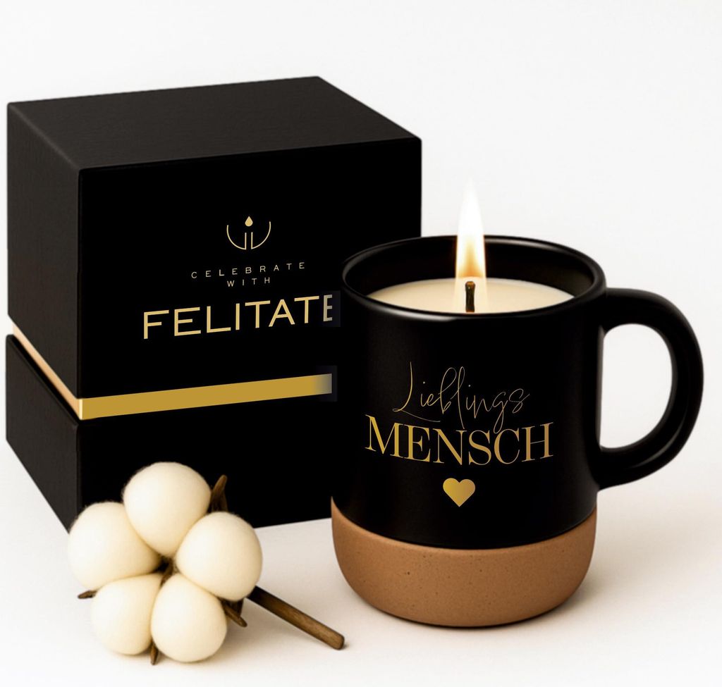 FELITATE Geschenk für Frauen & Männer - 2in1 Duftkerze in Tasse mit Spruch - "Lieblingsmensch" - Geschenke zum Geburtstag, Vatertag & Muttertag -...