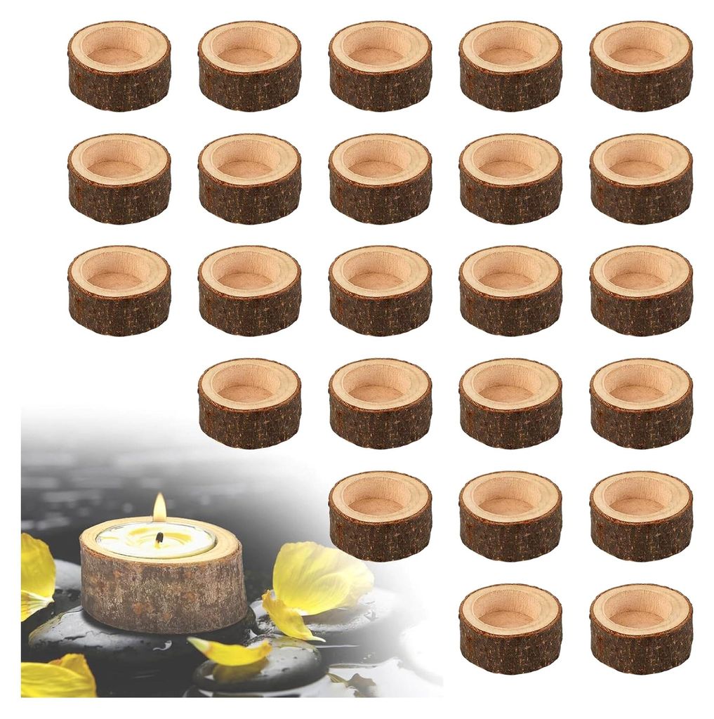 24x Teelichthalter aus Holz, Innendurchmesser 38mm, Geschenkidee, Holzkerzenhalter für Halloween, Weihnachten, Valentinstag, Wohnraumdekoration
