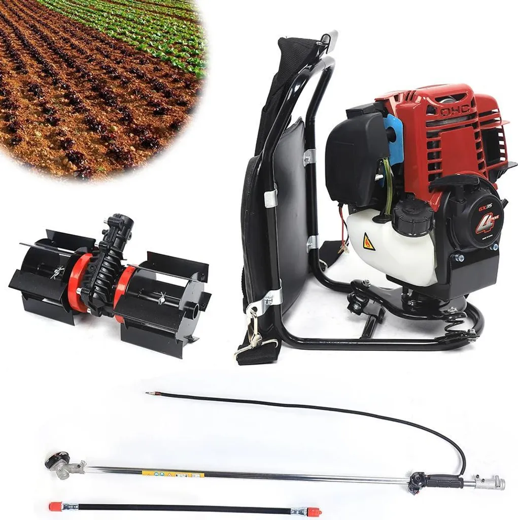 Outil multifonctions de jardinage à dos 4 temps avec 5 accessoires