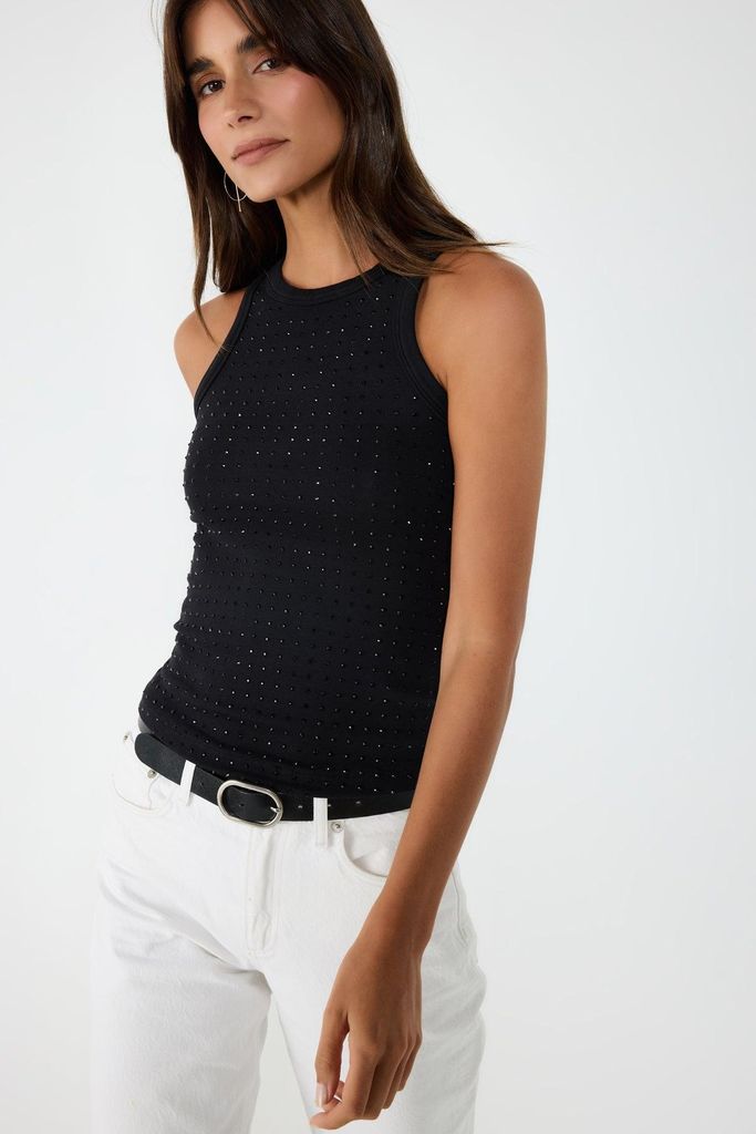 Verzierte ärmellose Bluse, Black, L