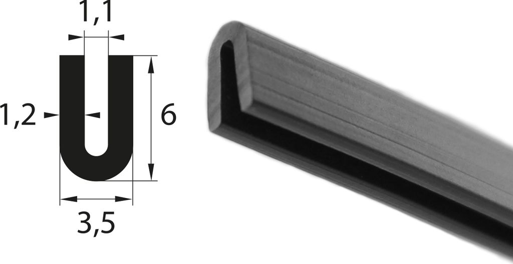 V59 Fassungsprofil Fassungsbereich 1,1 mm Kantenschutz EPDM Produktbild 