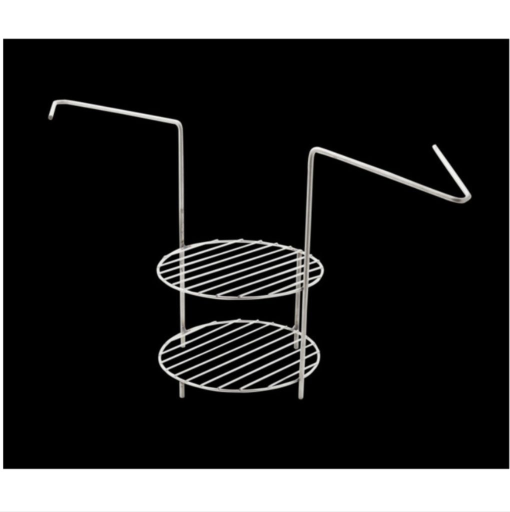 Kleiner runder Grillrost mit zwei Grillebenen, 30 cm Höhe, 17 cm Durchmesser