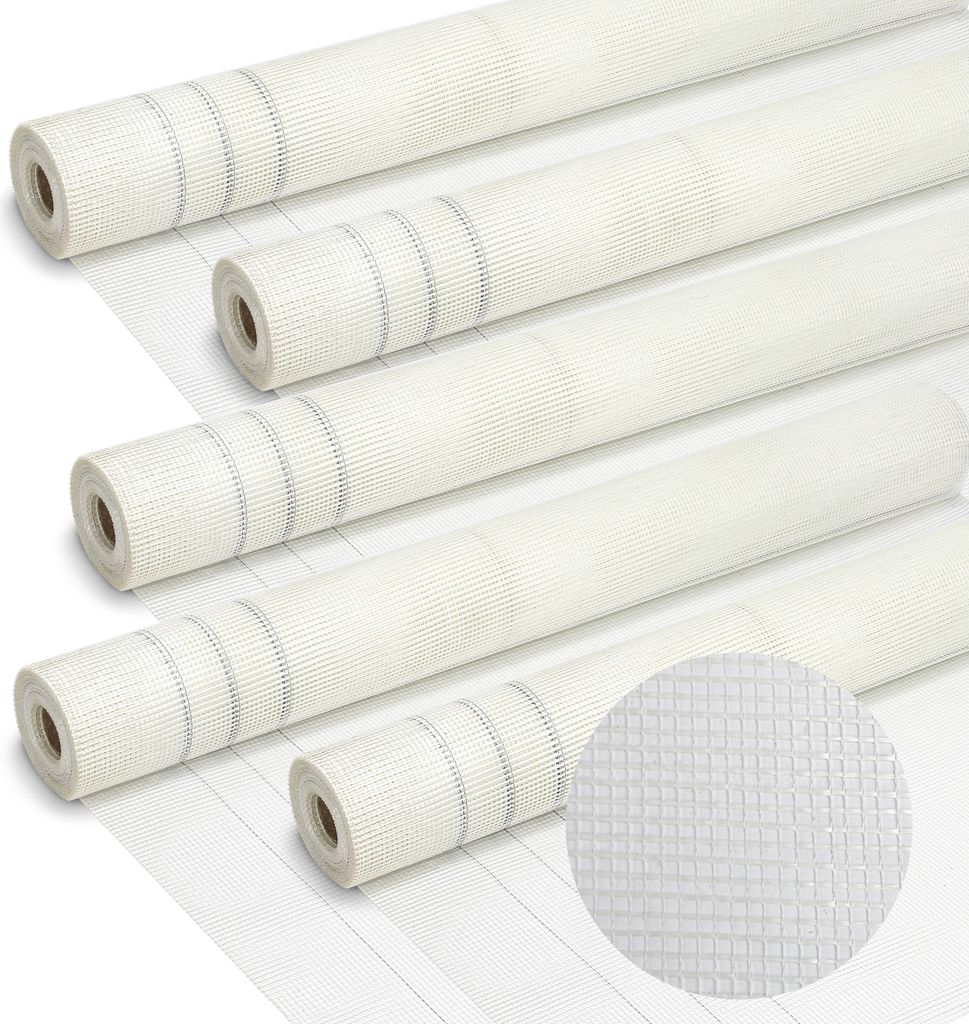 Bettizia 5 Rolle Armierungsgewebe 160g/m² 4x4mm Putzgewebe Glasfasergewebe Gewebe Weiß 250m²