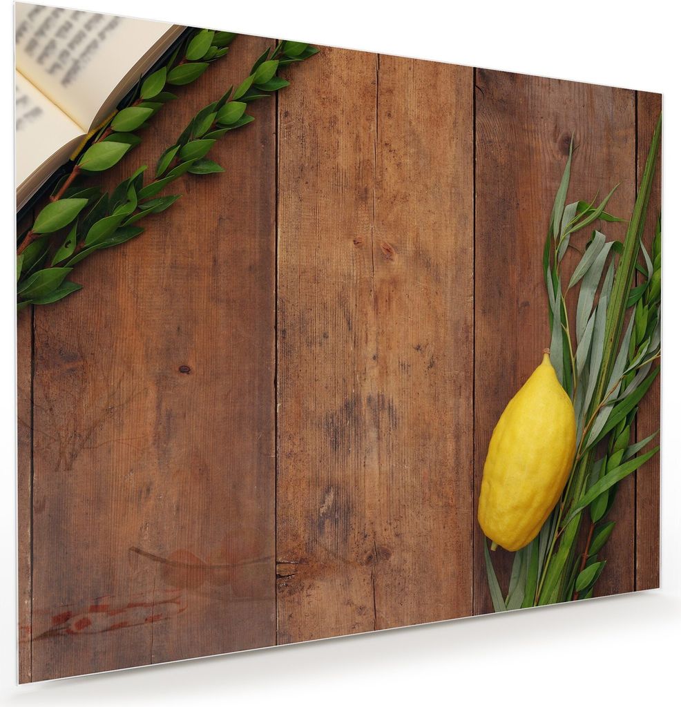 Glasbild Wandbild Zitrone auf Holztisch 100x80cm in XXL für Wohnzimmer, Schlafzimmer, Badezimmer, Flur