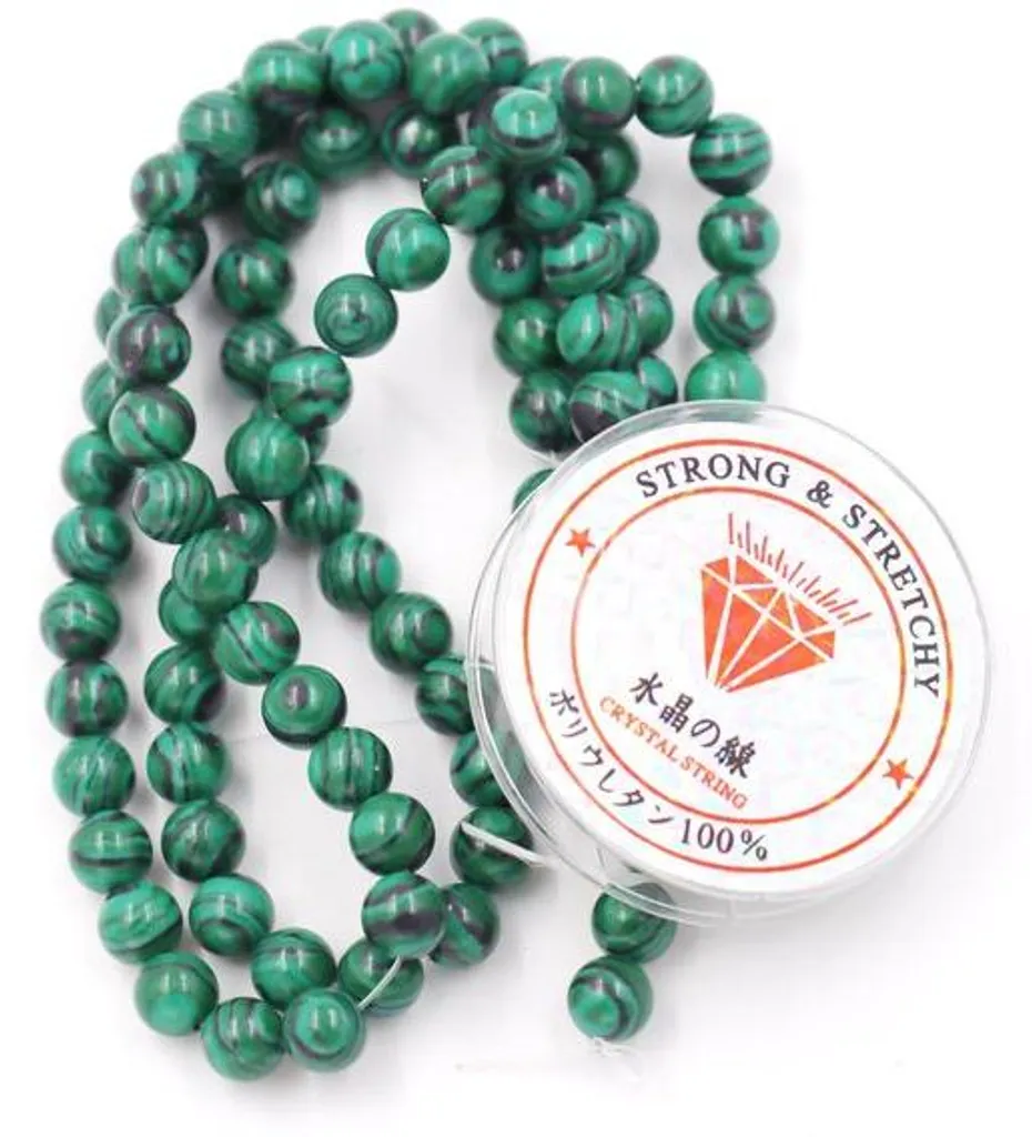 Perles Malachite de 4mm Vertes pour Bijoux DIY avec Rouleau de Fil