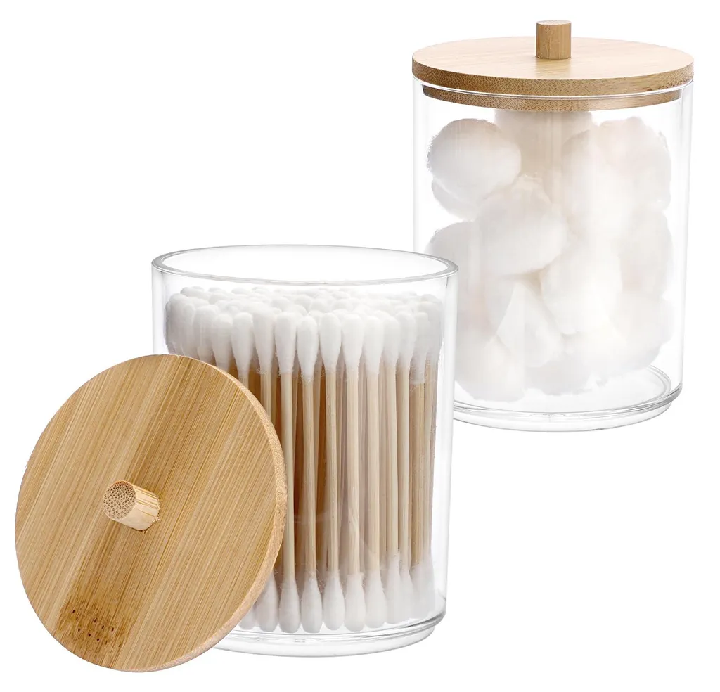 Rangement coton-tige anti-poussière boîte acrylique couvercle bambou