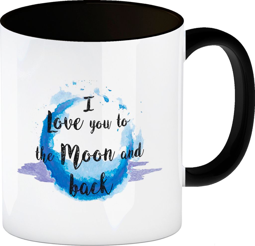 I love you to the Moon and back Valentinstag Kaffeebecher Schwarz in lila