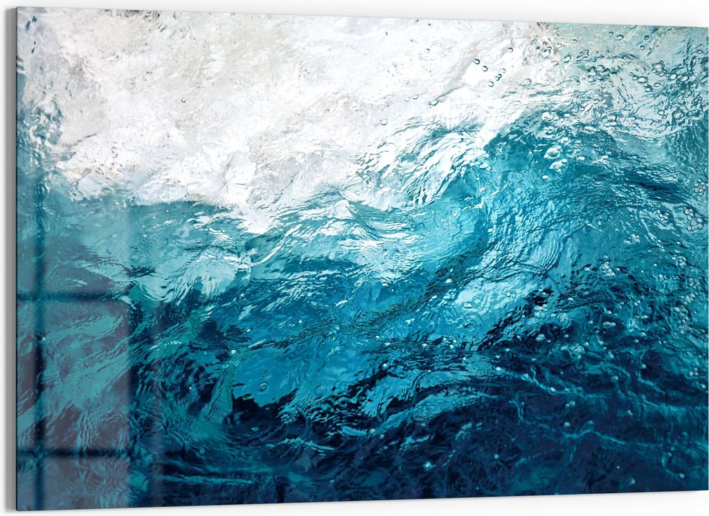 DEQORI Glasbild Echtglas 90x60 cm 'Blick durch Wellen' Wandbild Bild modern Deko