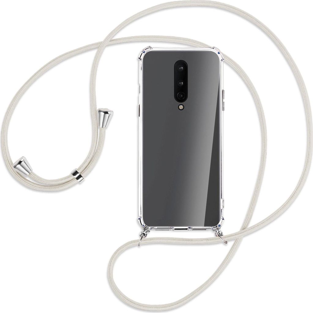 Handykette Backcover-Schutzhülle mit Band (Metall silberfarben) für OnePlus 8 - broken white