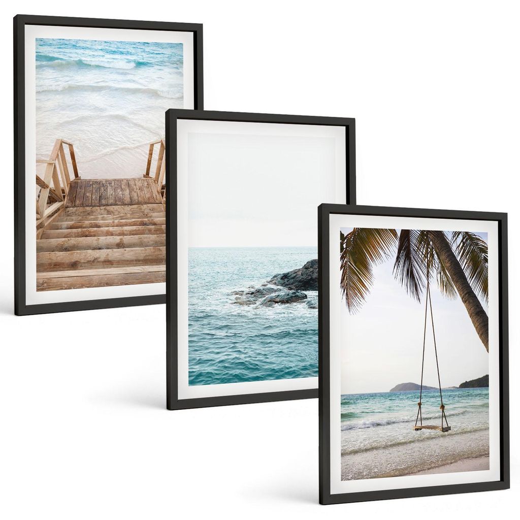 Bilder Set 3-teilig im schwarzen Rahmen – Wandbilder 3 Stück – gerahmte Poster für Wohnzimmer, Schlafzimmer und Flur – 40x60 cm – Treppe ...
