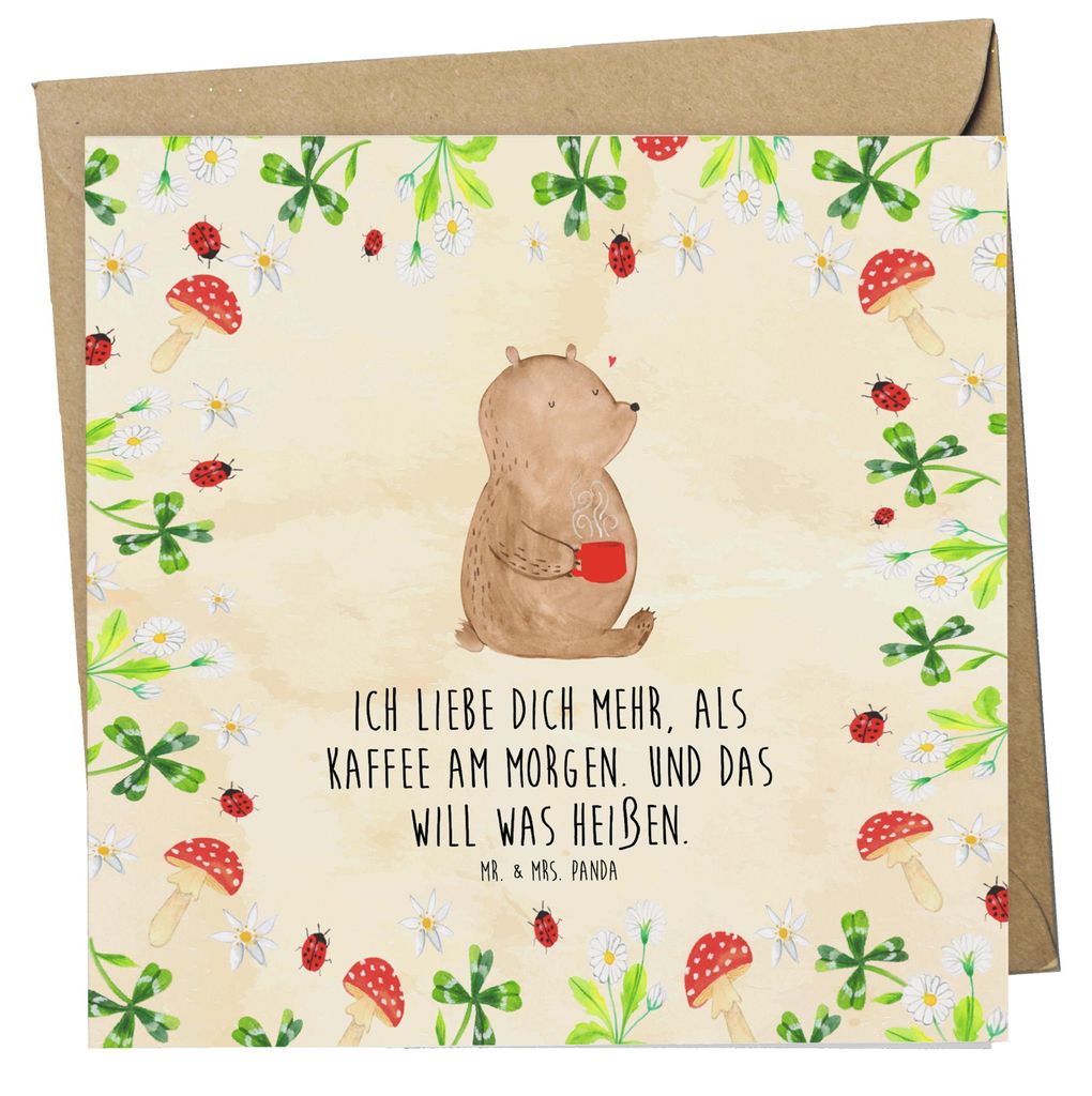Mr. & Mrs. Panda doppelkarte Bär Morgenkaffee - Naturpapier - Geschenk, Jahrestag, für Frauen, Glückwunschkarte, Klappkarte, faltkarte, anlasska...