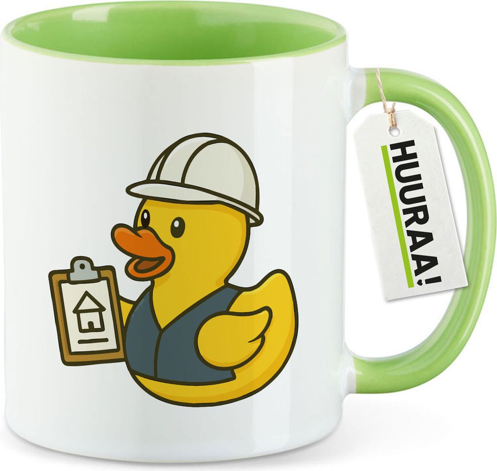 Huuraa Kaffeetasse Quietscheente Bauingenieurwesen Comic Gummiente 330ml Grün Keramik Kaffeebecher Geschenkidee