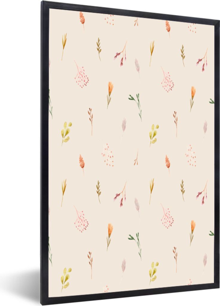 MuchoWow MuchoWow Gerahmtes Poster Blumen - Pastell - Rosa 20x30 cm - Poster mit zchwarzem Bilderrahmen - Drucken - Bilder Poster im Rahmen