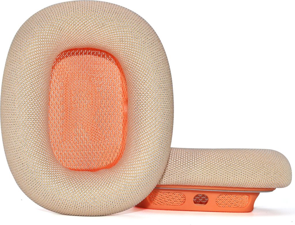 Two ear pads for headphones, one on top of the other, against a white background.