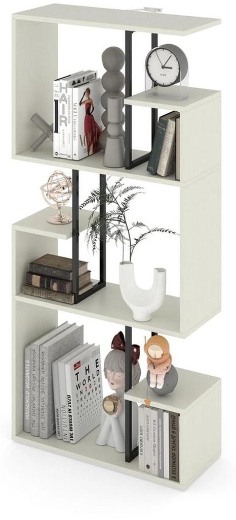 Witte houten Bücherregal mit Metall-Details für jeden Raum und Stil