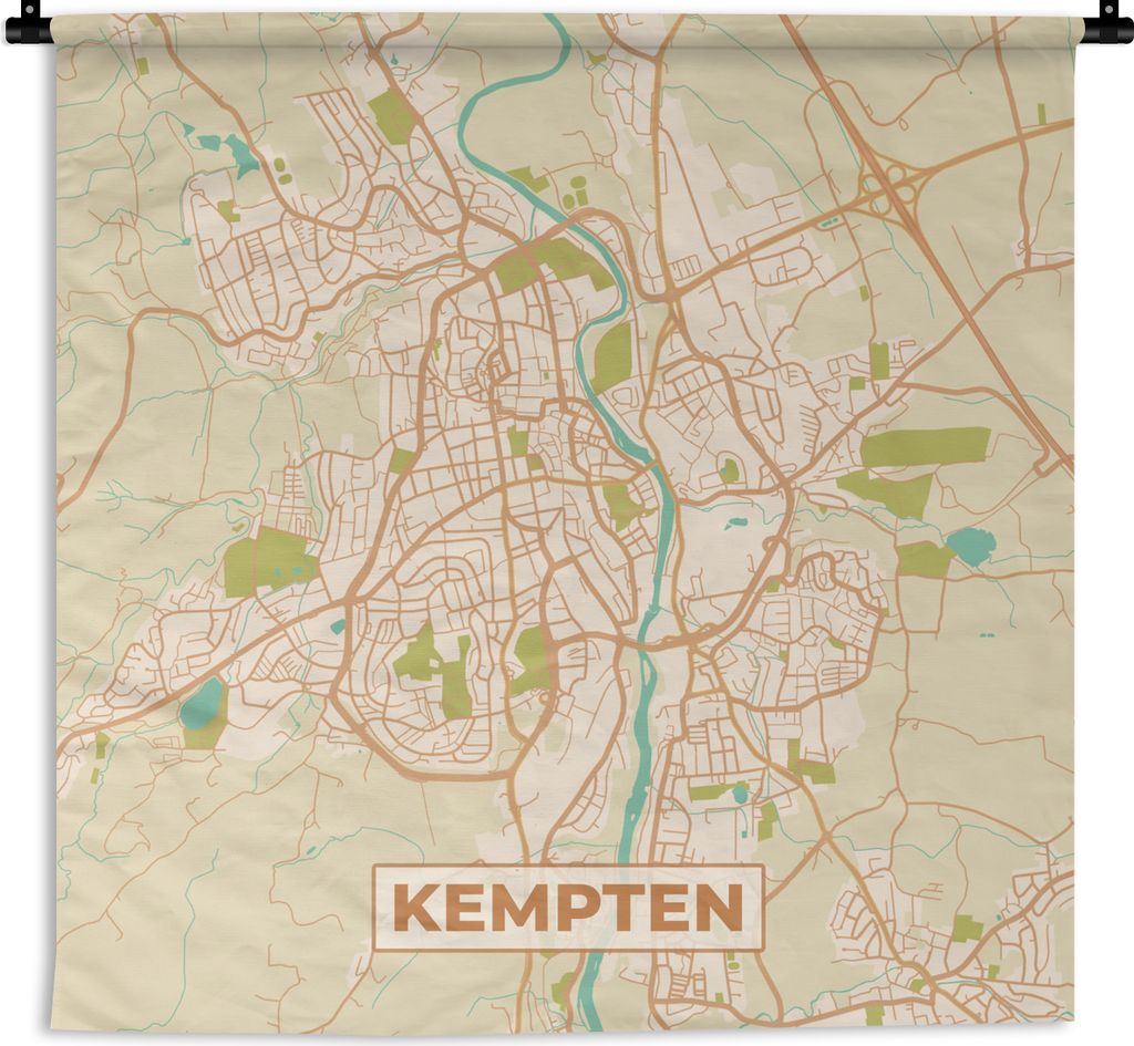 MuchoWow Wandteppich Wandbehang Kempten - Karte - Vintage - Stadtplan 60x60 cm Tapisserie Dekoration Wandtuch - Dekorationen - Wand Decke