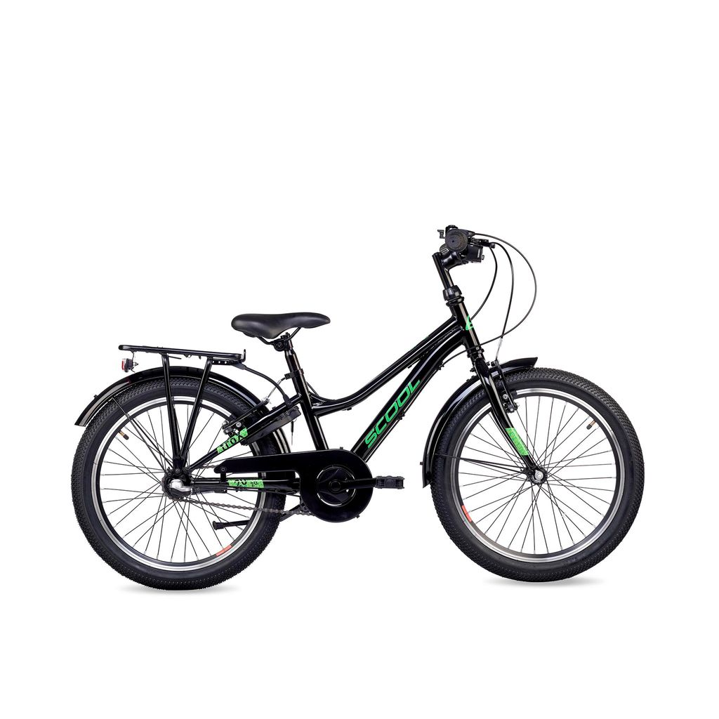 20 Zoll Kinderfahrrad, 3-Gang, Jungenfahrrad, S’COOL troX, ab 6–9 Jahre, 115–130 cm, Schwarz/Neongrün