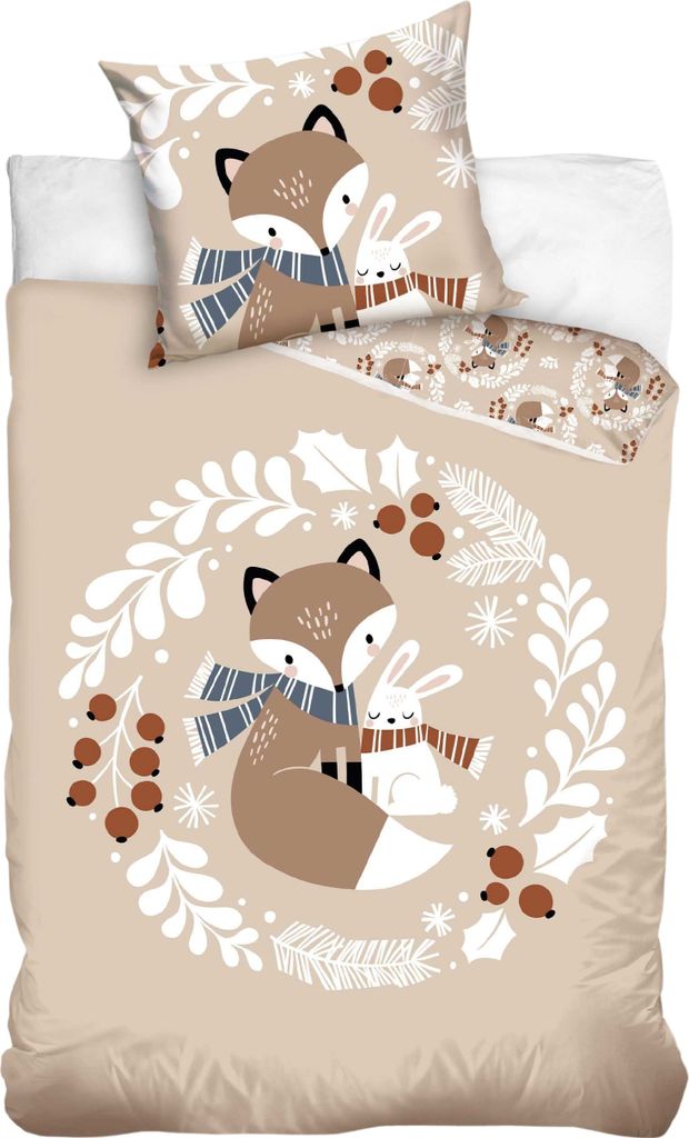 Bettwäsche Mako-Satin Fuchs & Hase, Herbst Motiv 135x200 + Produktbild 