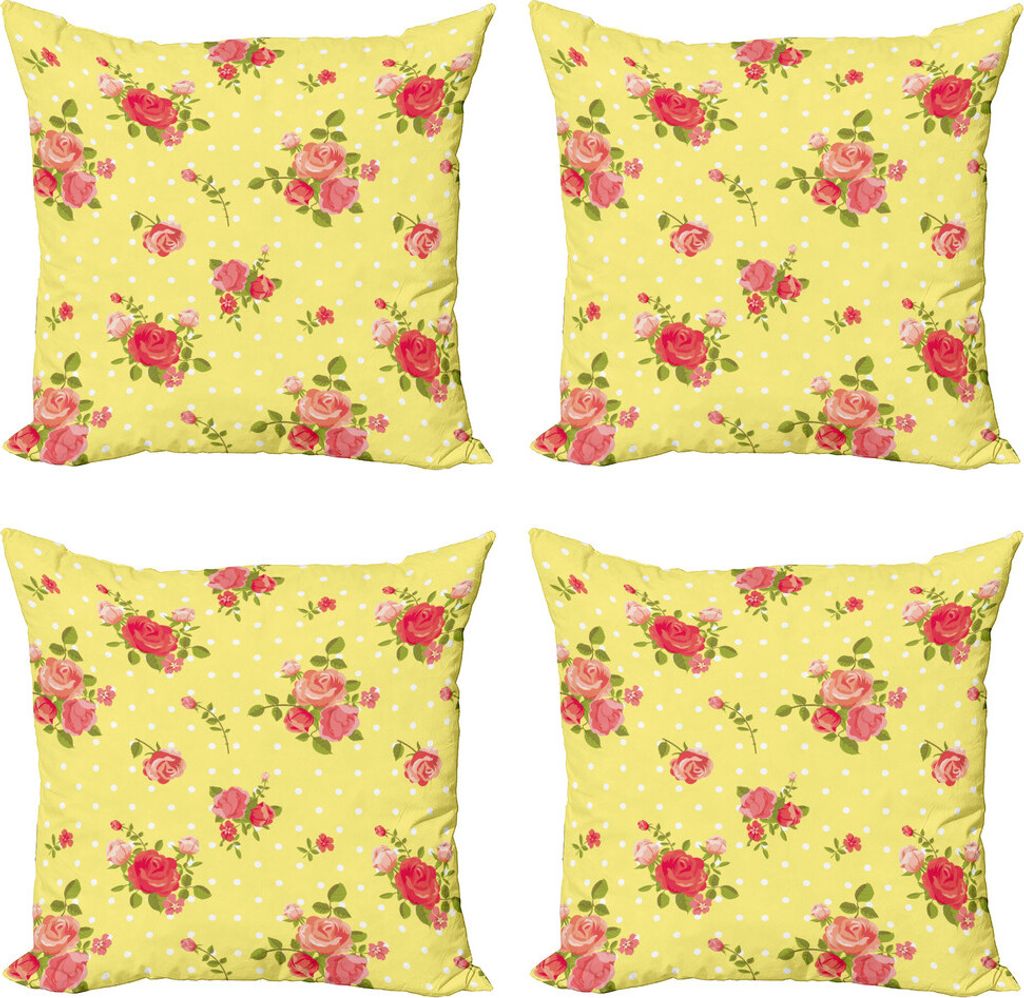 ABAKUHAUS Rose Kissenbezug Set (4 Stück), Altertümlich Feminine, Moderner Doppelseitiger Digitaldruck, 40 cm x 40 cm, Yellow Coral Grün
