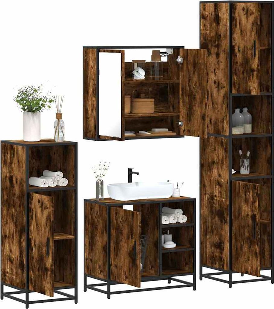 Maison Exclusive - 4-tlg. Badmöbel-Set Räuchereiche Holzwerkstoff