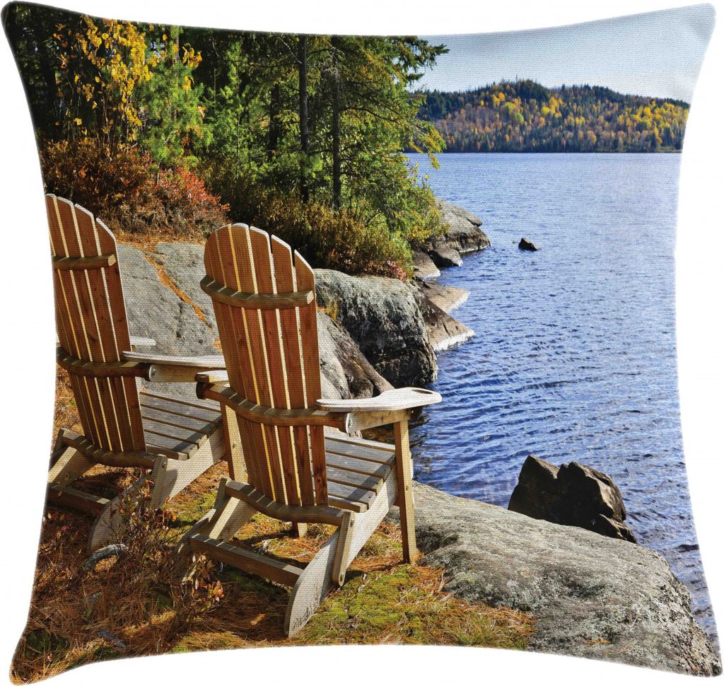 ABAKUHAUS See Theme Kissenbezug, Adirondack Chairs Shore, Kissenbezug Beidseitiges Muster Klarer Digitaldruck Farbfest mit Reißverschluss, 45 x 45...