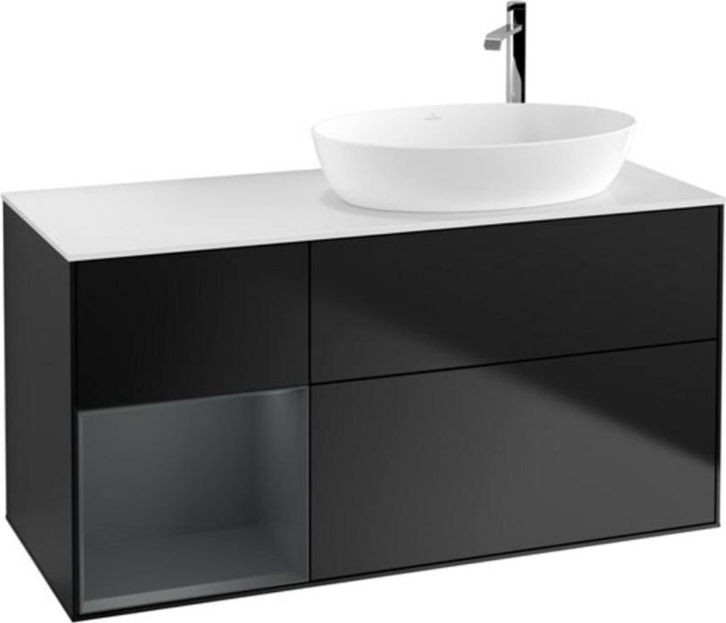 V&B Waschtischunterschrank Wandbeleuchtung Finion 120cm, Pl wh. m, Reg md m Lac, bla m Lac