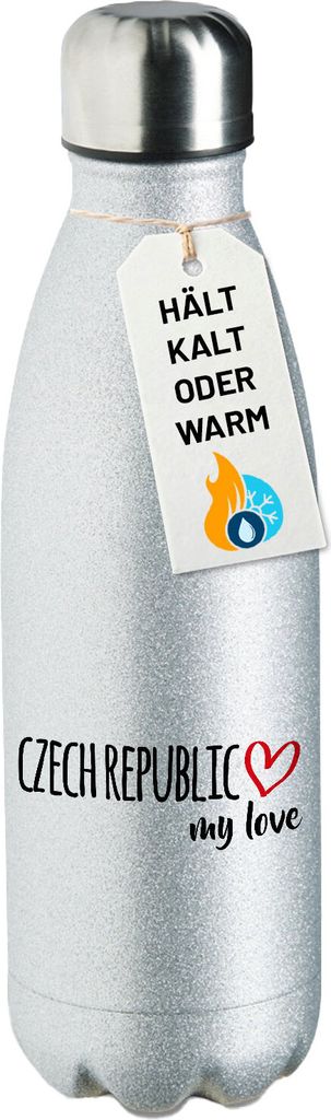 Huuraa Trinkflasche Czech Republic my love 500ml Silver Edelstahl Wasserflasche Trinkflasche Geschenkidee