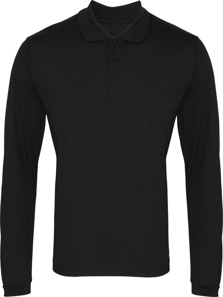Premier Herren Coolchecker Pique Polo-Hemd, langärmlig RW4934 (M) (Schwarz)