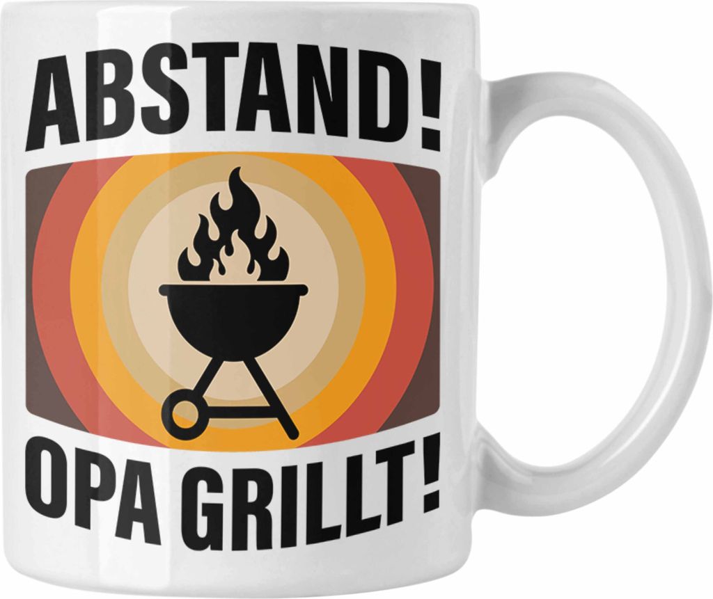 Trendation - Opa Grillt Tasse Geschenk Geschenkidee Großvater Sommer Grillen BBQ Vatertag Opa (Weiß)