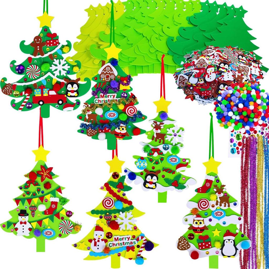 DIY-Weihnachtsbastelset aus Filz: Wandbehang, Weihnachtsbaum, Schneemann, Kranz, Pinguin-Dekoration, Gastgeschenke für Kinder und Kleinkinder