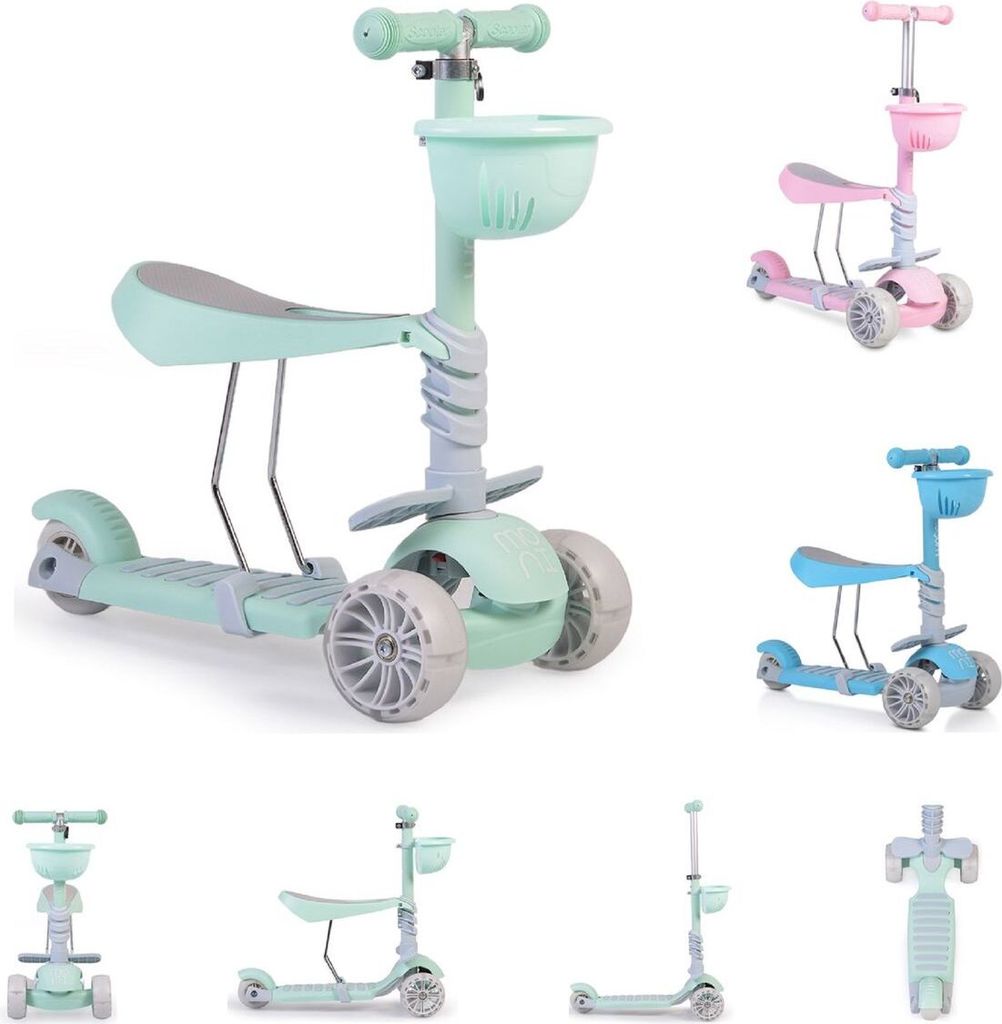 Moni Kinderroller Bubblegum 2 in 1, Höhe einstellbar, Sitz abnehmbar, 3 Räder grün