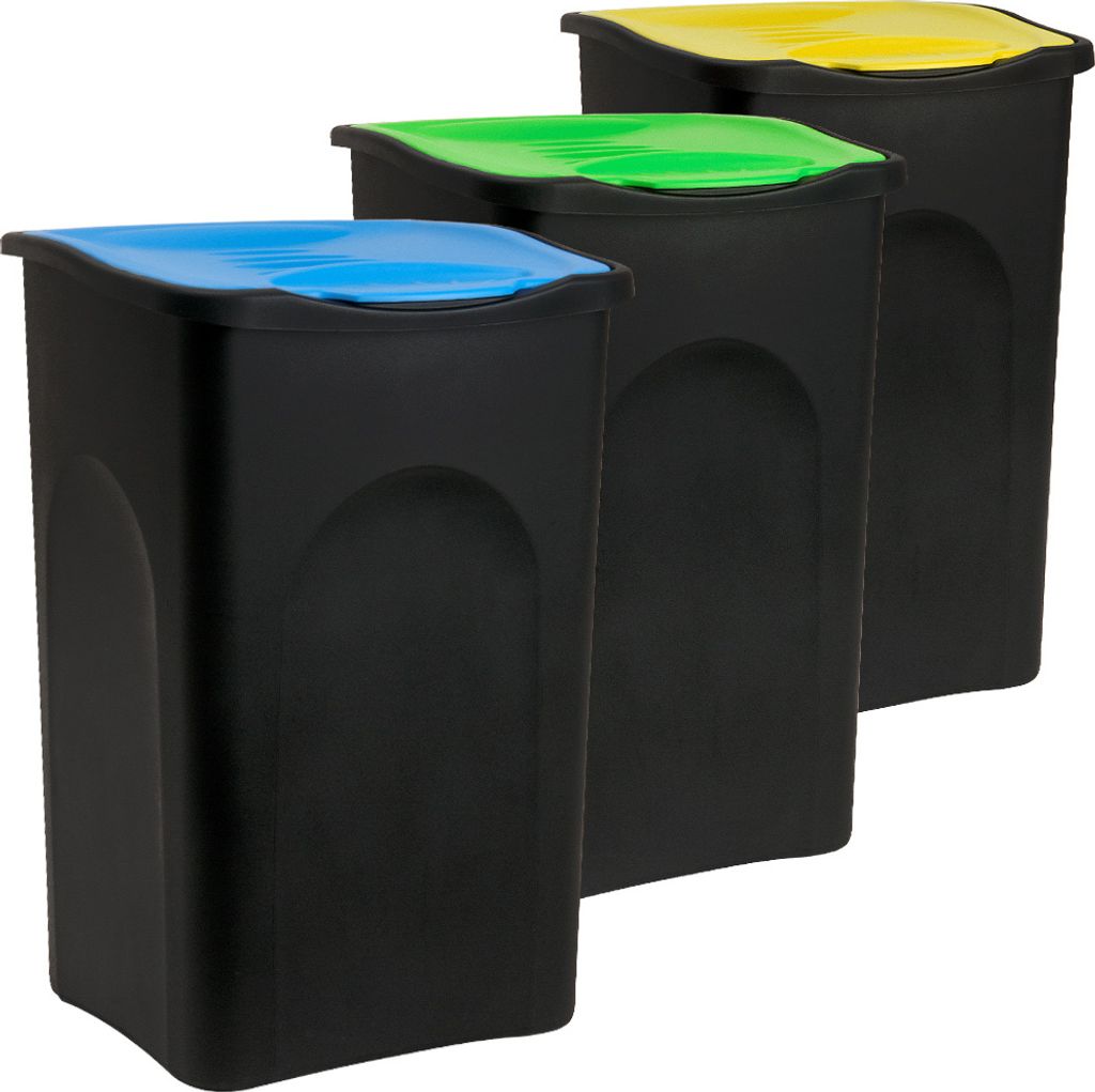 DEUBA 3x Mülleimer mit Schwingdeckel 50L Abfalleimer Automatik Geruchsarm Küche Bad Biomüll Gelber Sack Kunststoff Mülltrennung
