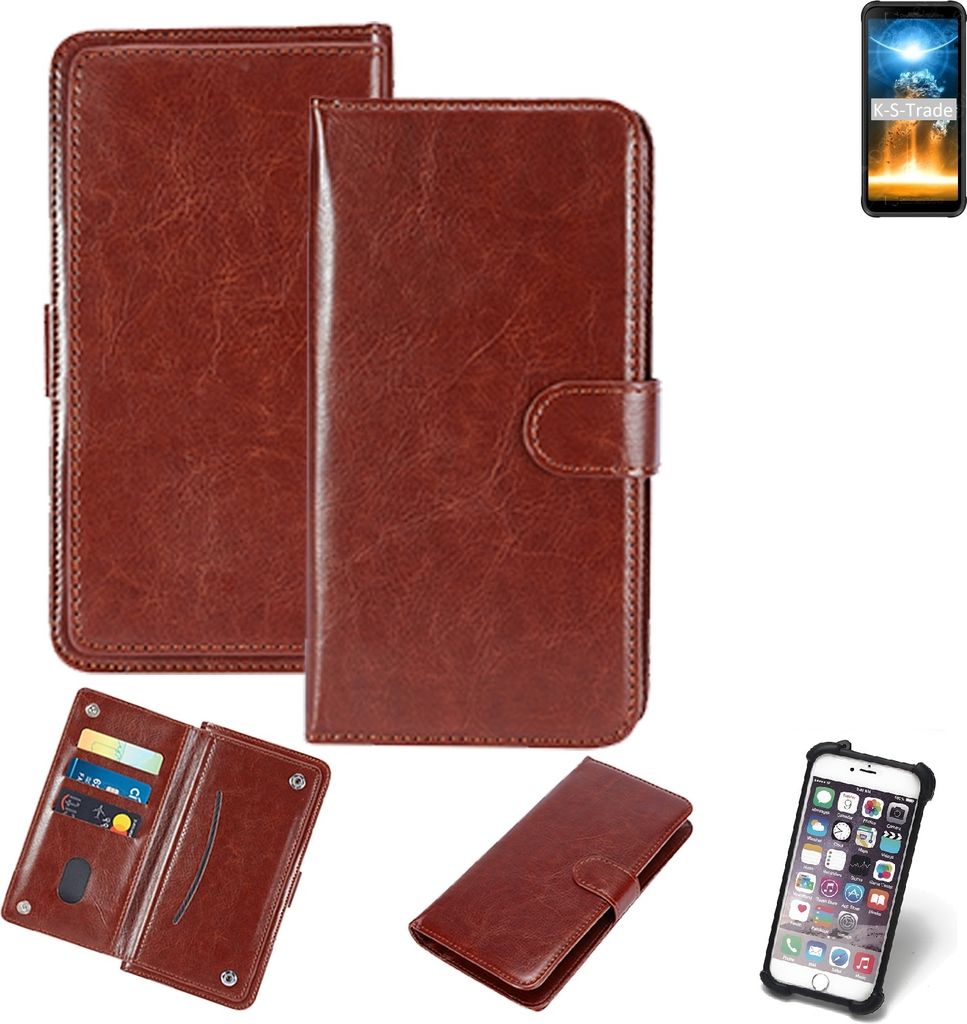 K-S-Trade 360° Hülle kompatibel mit Blackview BV6300 Pro braun Kunstleder Case BookCase WalletCase Kunstlederederhülle Handyhülle, Rundumschutz