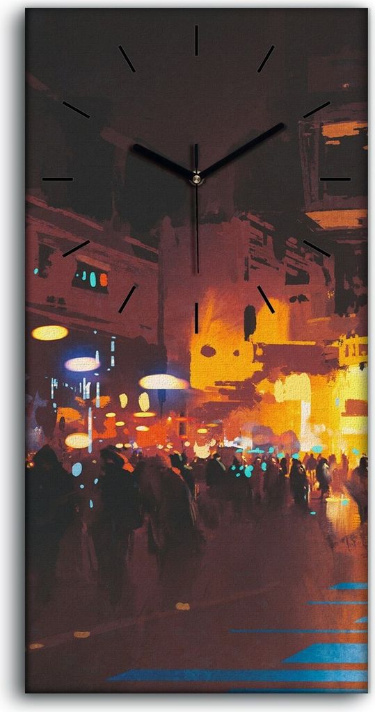 Küchenuhr Bürouhr Leinwand Uhr Quarz 30x60 Mann Straße Futuristische Stadt - schwarze Hände