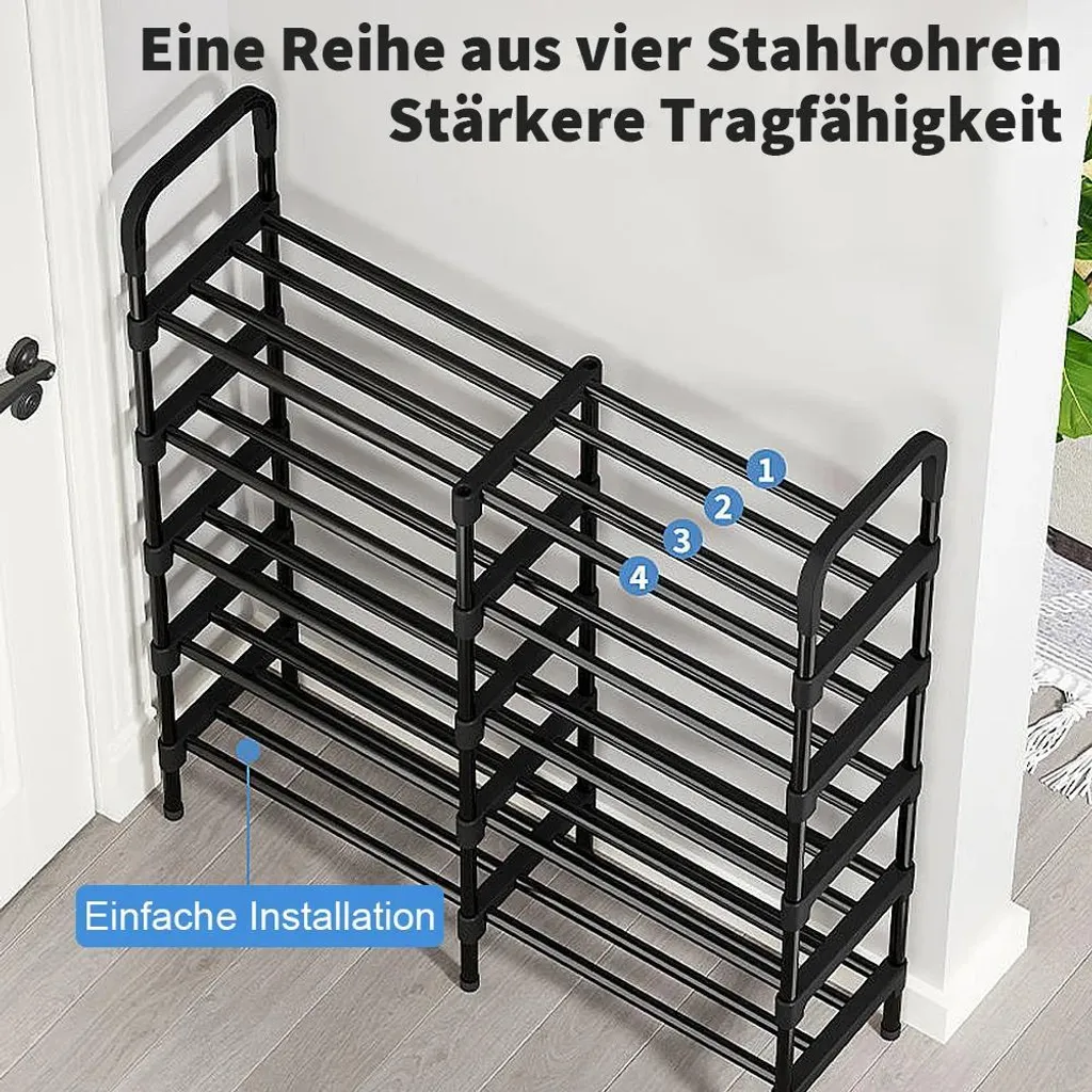 Étagère chaussures gain de place pour couloir étroit en fer noir 150cm