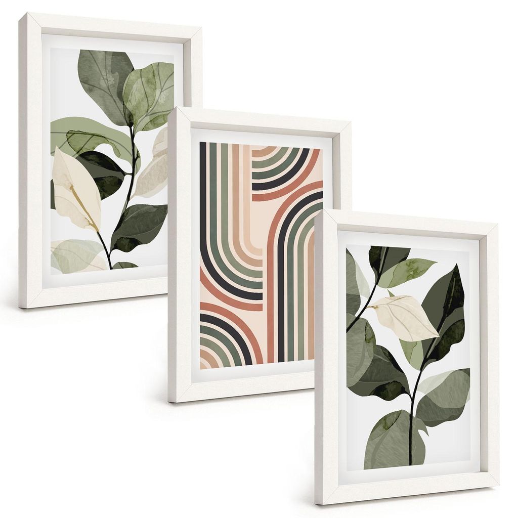 Bilder Set 3-teilig im weißen Rahmen – Wandbilder 3 Stück – gerahmte Poster für Wohnzimmer, Schlafzimmer und Flur – 20x30 cm – Geometris...
