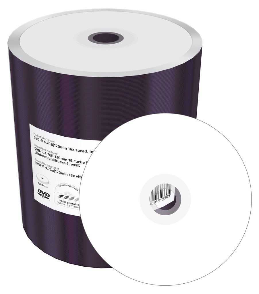 MediaRange DVD-R 4.7GB bedruckbar,100er Pack Folie (Shrink) Immagine del prodotto 