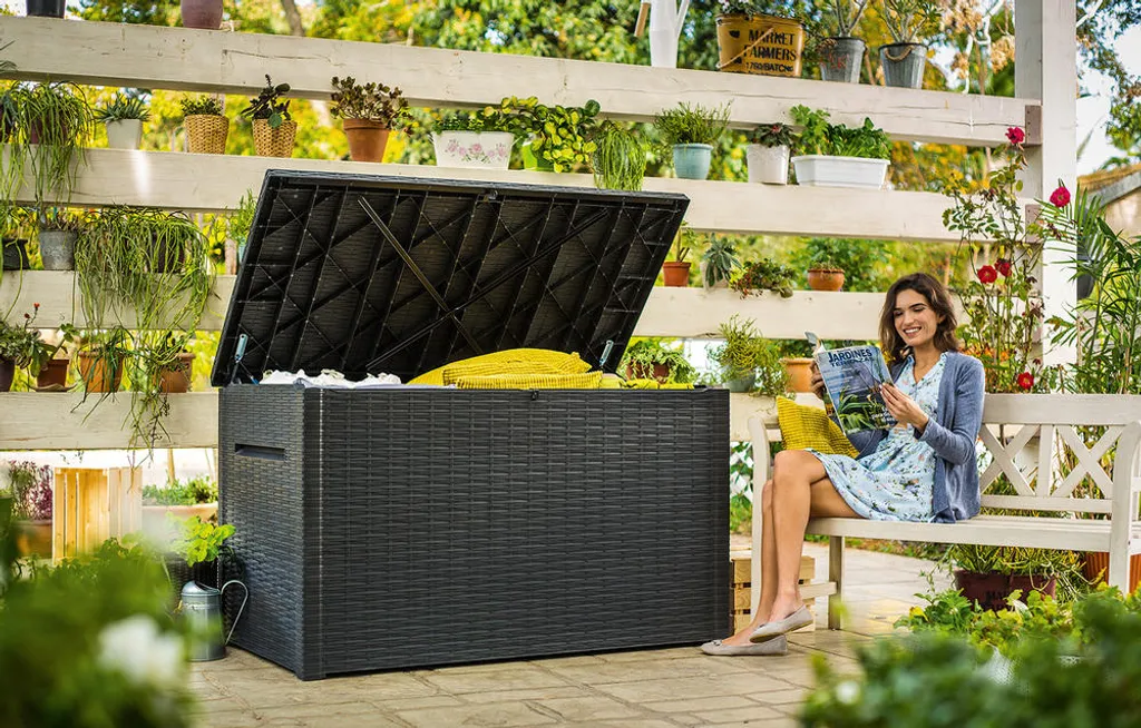 Boîte de Jardin Keter Java 870 L avec Vérins - Coffre de Stockage Étanche - 15