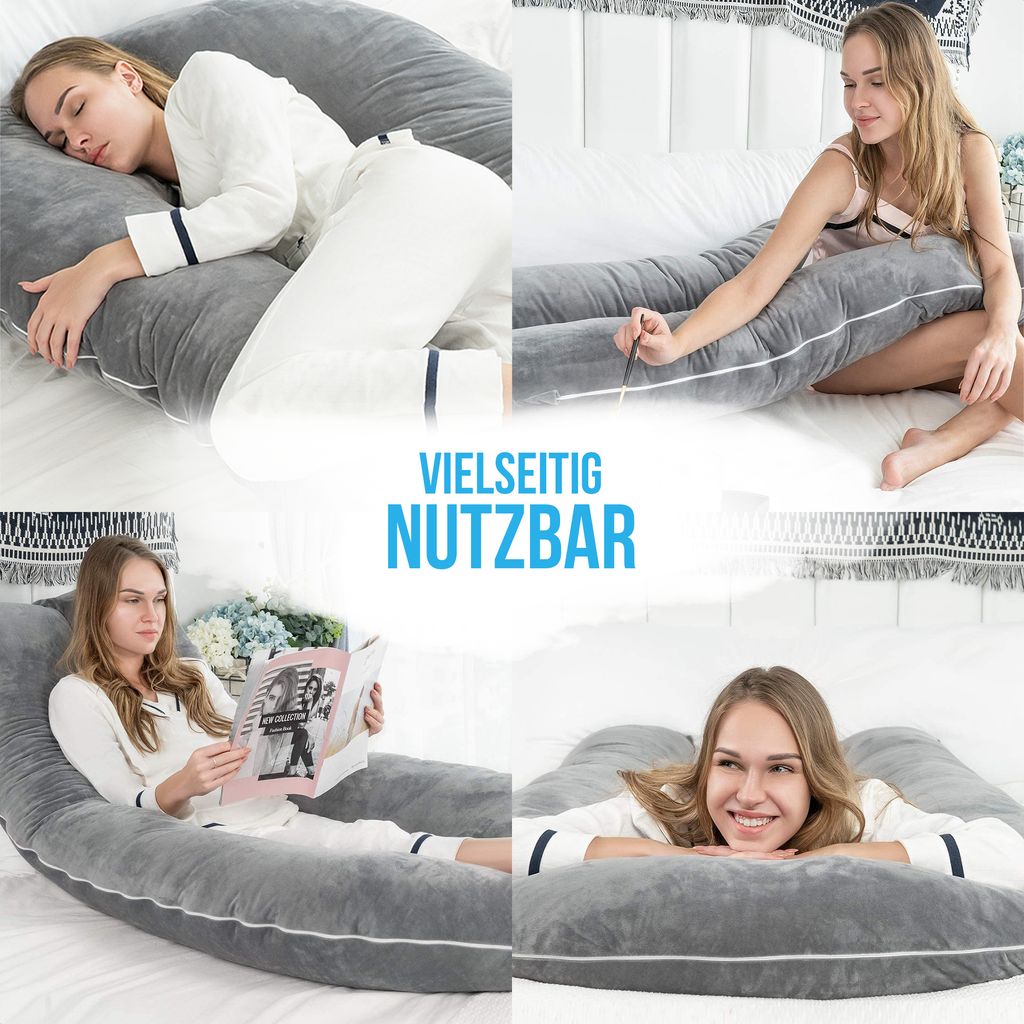 Scamp Stillkissen / Schwangerschaftskissen – 155 Cm, Mit Bezug, Silikonisierte Füllung, Öko-Tex Zertifiziert (Grau)