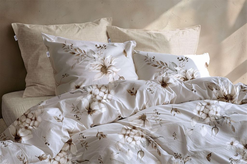 Zo! Home Flanell Bettwäsche 135x200 Elara Grey Blüten Magnolie grau natur