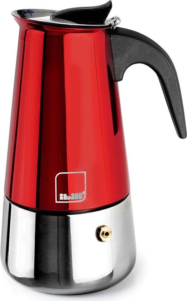 Ibili Moca, Mokka-Kanne, 0,1 l, Schwarz, Rot, Edelstahl, Edelstahl, 2 Tassen, Bakelit