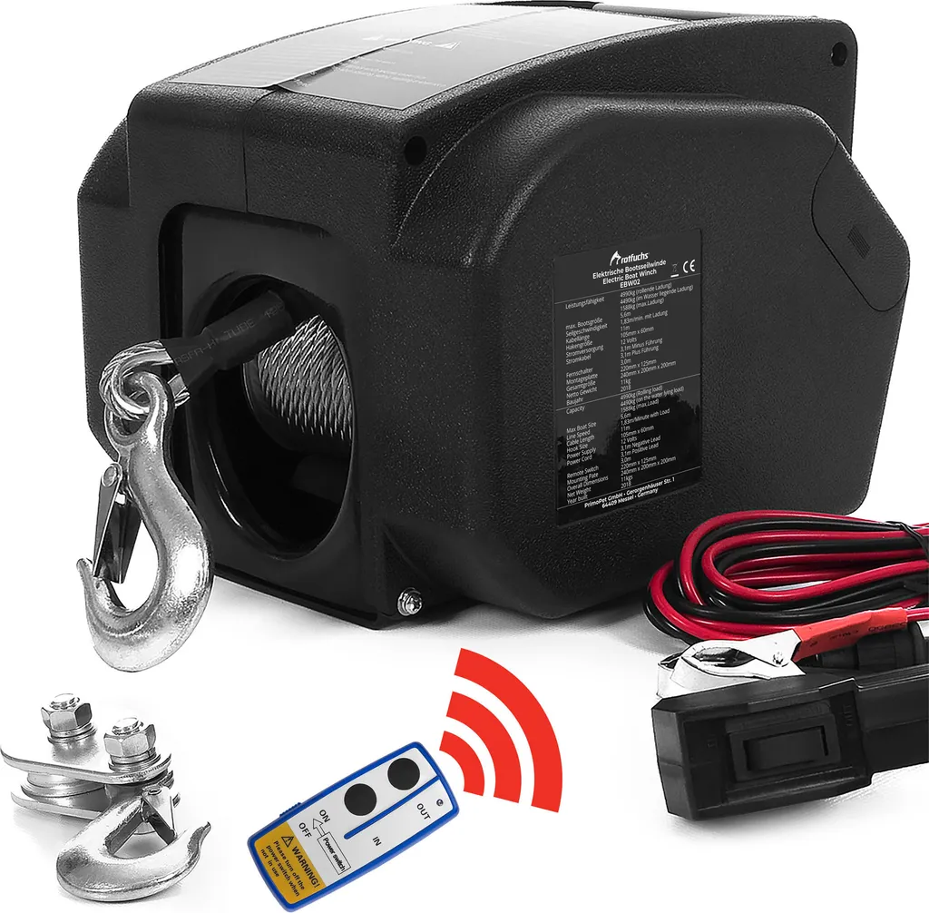 Treuil Électrique avec Câble Acier et Télécommande Radio Sans Fil 12V