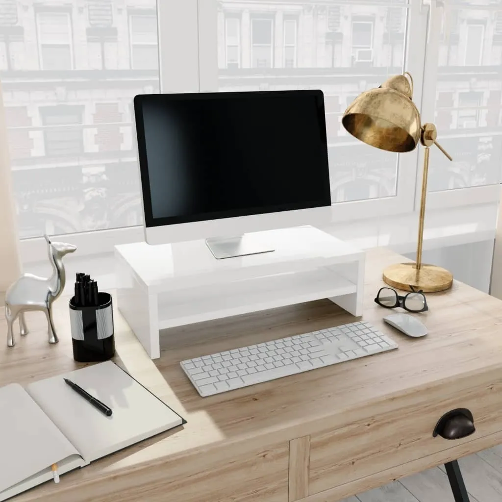 Supporto PC e Monitor Bianco Lucido | Rialzo Scrivania Living Store 42x24