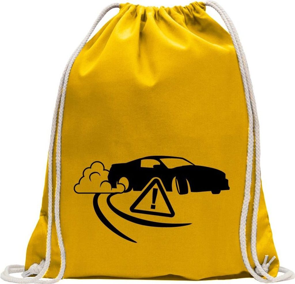 Kiwistar - Turnbeutel - gelb - Achtung Drift King - Fun Rucksack Sport Beutel Gymsack Baumwolle mit Ziehgurt